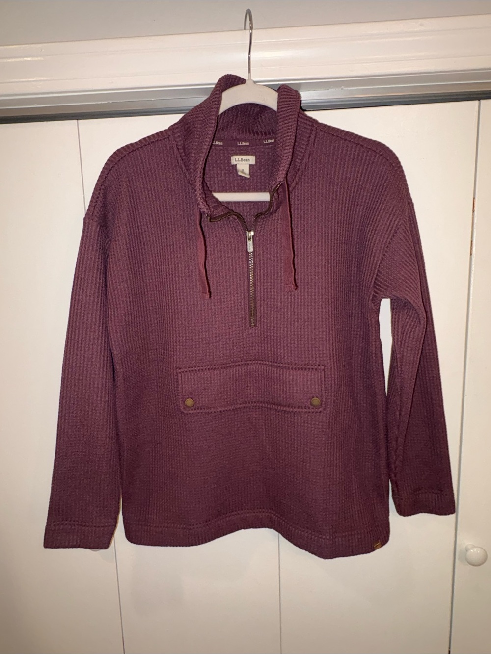 L.L.Bean Birchwood Brushed Waffle Anorak in faded eggplant color